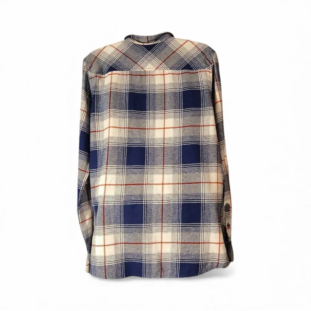 Natural Reflections Women’s flannel button-up shirt blue, white & red plaid – si